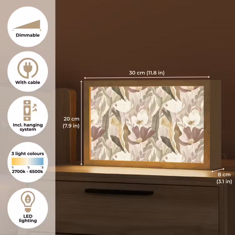 Bloemen - Aquarel - Kleurrijk Light Box met kabel (Tafellamp) klein 924 -USP_EN
