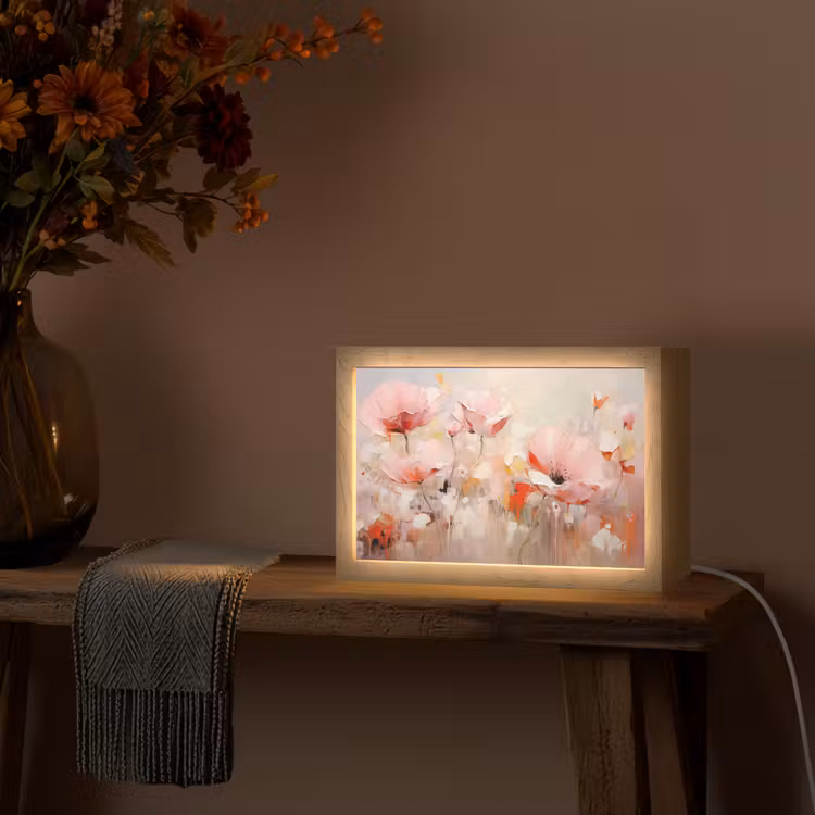 Bloemen - Watercolor - Roze - Abstract - Kunst Light Box met kabel (Tafellamp) klein -sfeer4