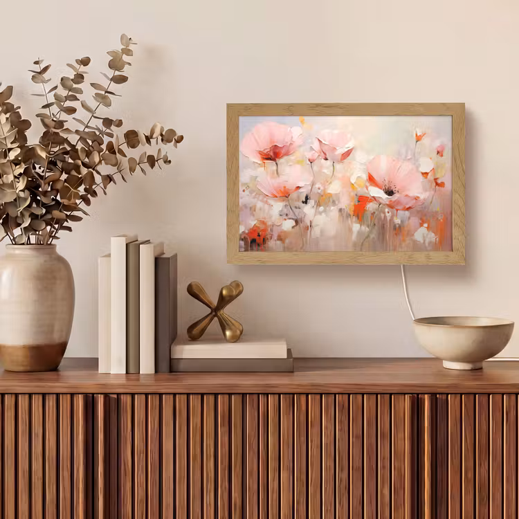 Bloemen - Watercolor - Roze - Abstract - Kunst Light Box met kabel (Tafellamp) klein -sfeer2