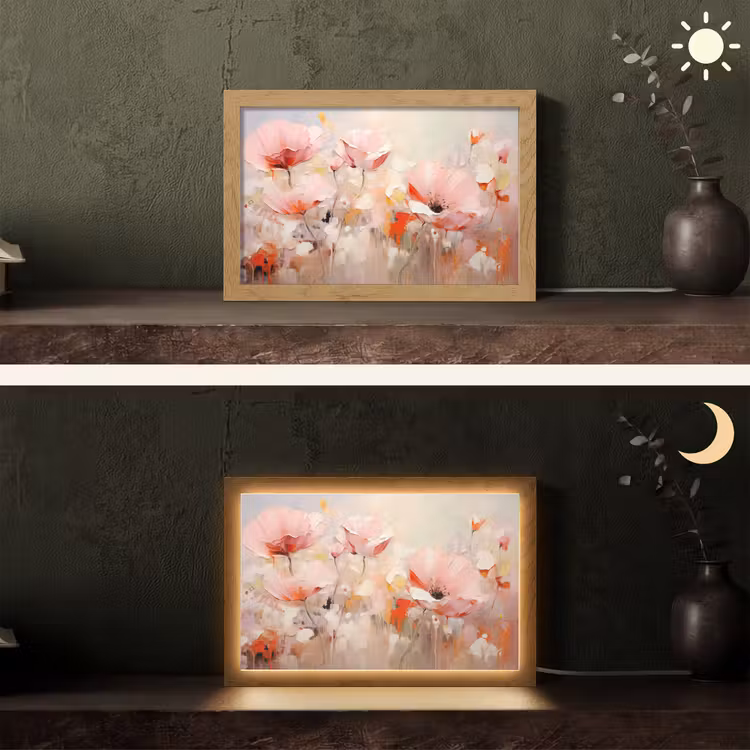 Bloemen - Watercolor - Roze - Abstract - Kunst Light Box met kabel (Tafellamp) klein -sfeer3