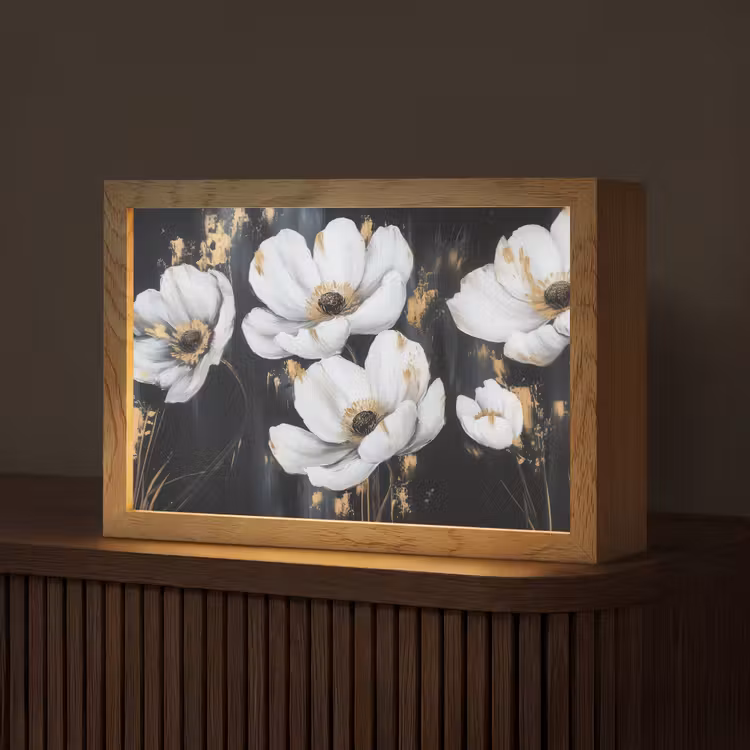 Bloemen - Wit - Abstract Light Box met kabel (Tafellamp) klein -z3d_website