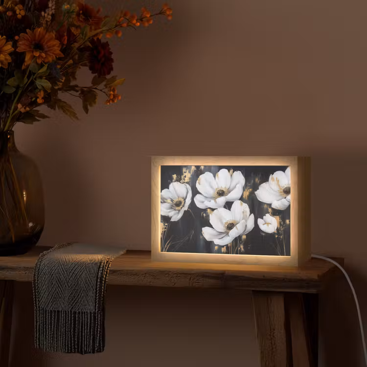 Bloemen - Wit - Abstract Light Box met kabel (Tafellamp) klein -sfeer4
