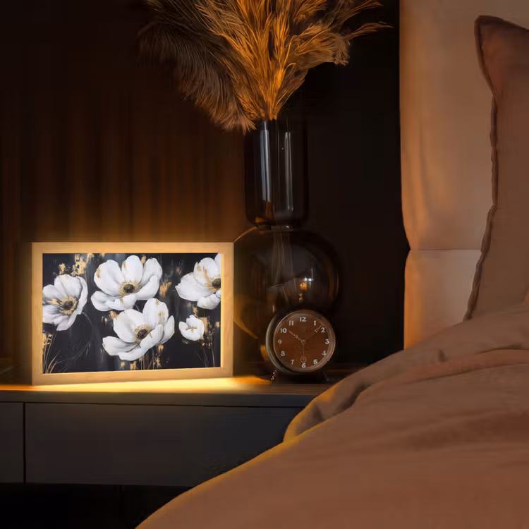 Bloemen - Wit - Abstract Light Box met kabel (Tafellamp) klein -sfeer1