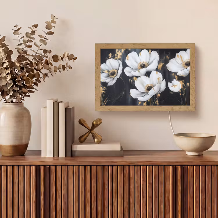 Bloemen - Wit - Abstract Light Box met kabel (Tafellamp) klein -sfeer2