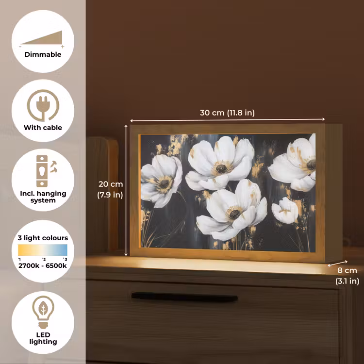 Bloemen - Wit - Abstract Light Box met kabel (Tafellamp) klein -USP_EN