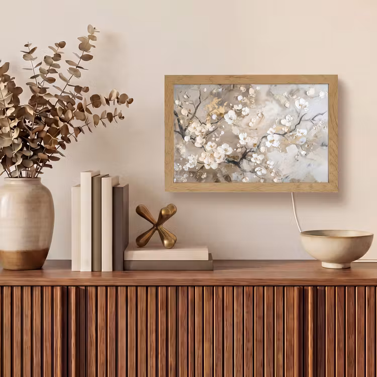 Bloemen - Wit - Goud - Beige - Luxe Light Box met kabel (Tafellamp) klein -sfeer2