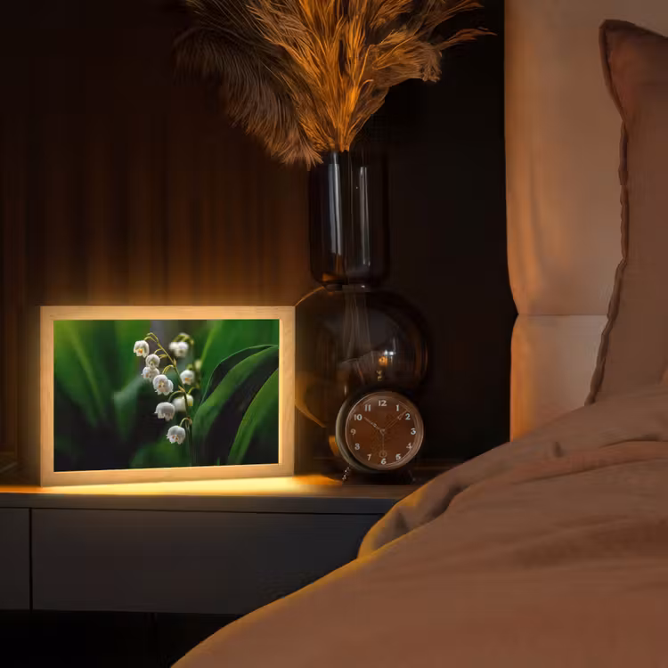 Bloemen - Wit - Bladeren - Lelietjes Light Box met kabel (Tafellamp) klein -sfeer1