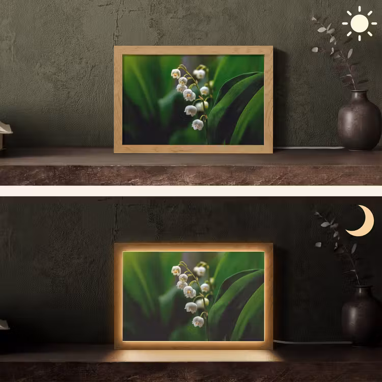 Bloemen - Wit - Bladeren - Lelietjes Light Box met kabel (Tafellamp) klein -sfeer3