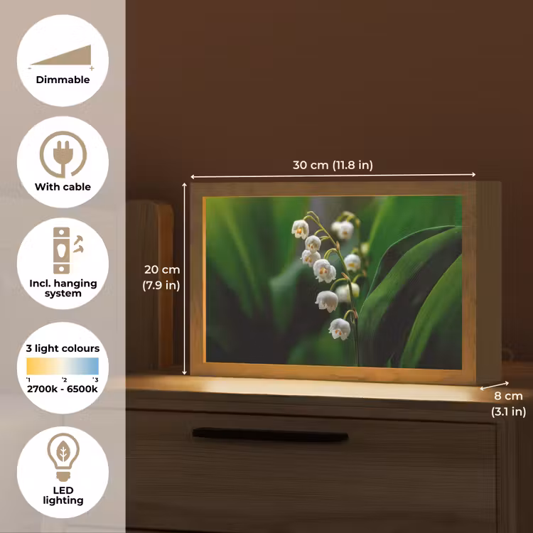 Bloemen - Wit - Bladeren - Lelietjes Light Box met kabel (Tafellamp) klein -USP_EN