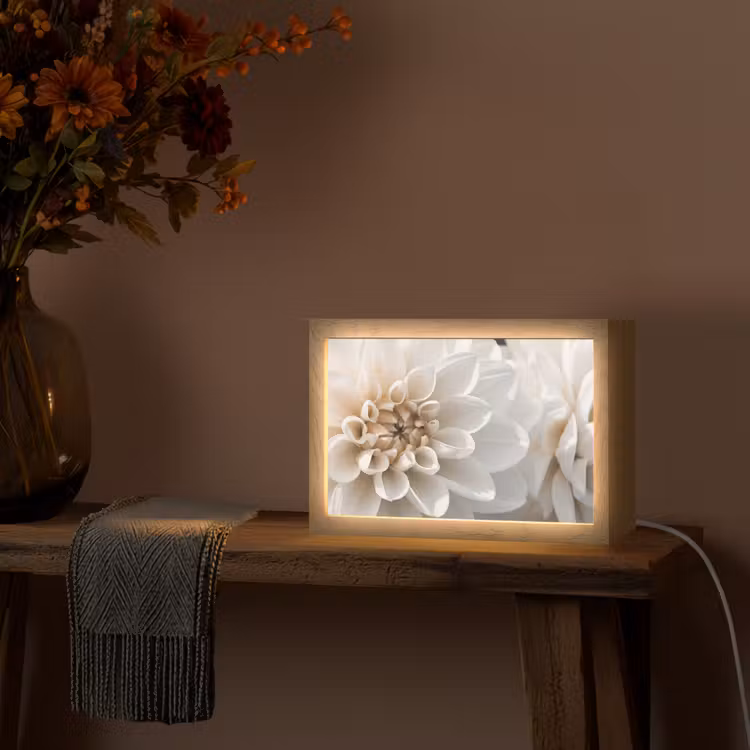 Bloemen - Wit - Natuur Light Box met kabel (Tafellamp) klein -sfeer4