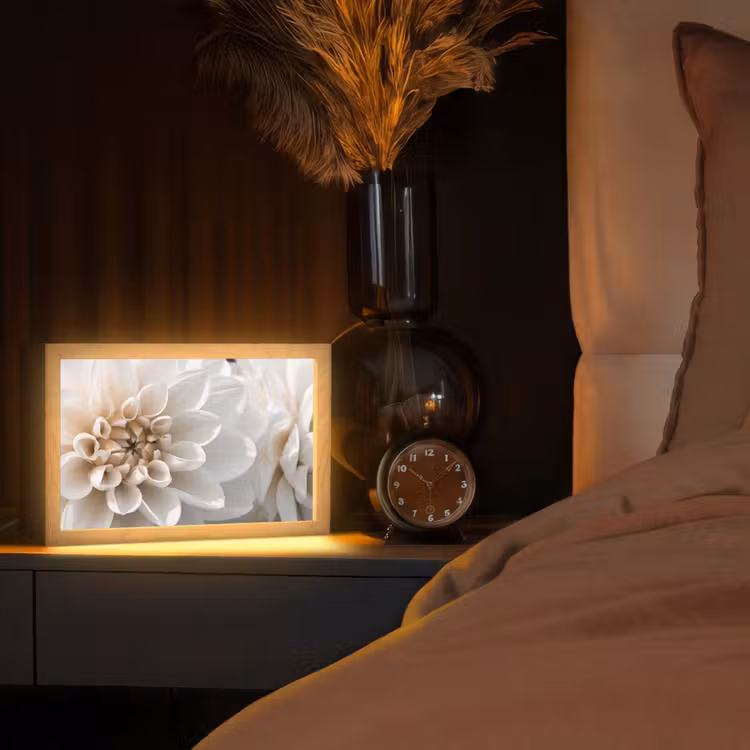 Bloemen - Wit - Natuur Light Box met kabel (Tafellamp) klein -sfeer1