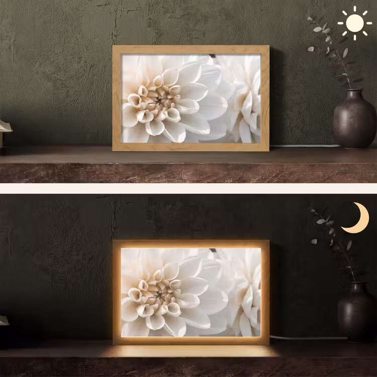 Bloemen - Wit - Natuur Light Box met kabel (Tafellamp) klein -sfeer3