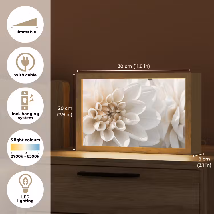 Bloemen - Wit - Natuur Light Box met kabel (Tafellamp) klein -USP_EN