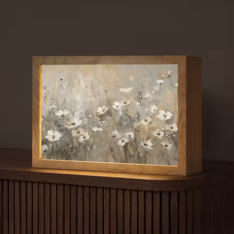 Bloemen - Wit - Natuur - Grijs - Modern Light Box met kabel (Tafellamp) klein -z3d_website
