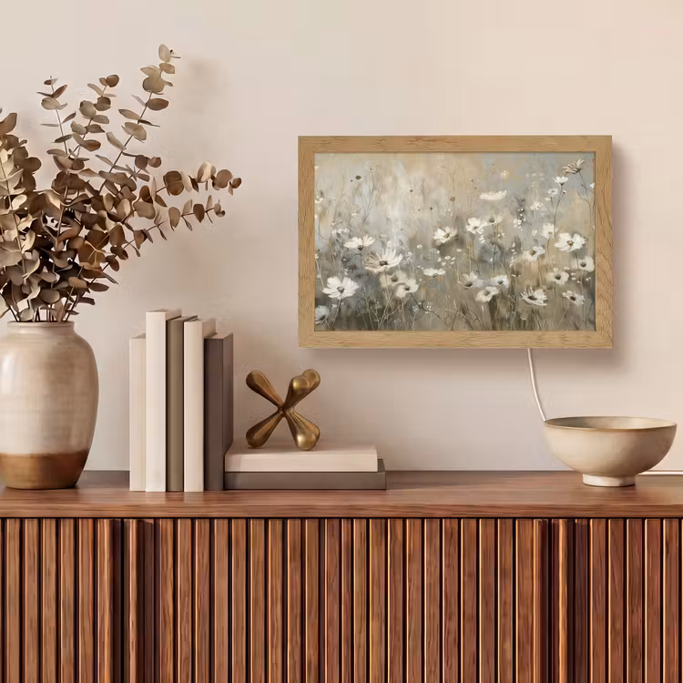 Bloemen - Wit - Natuur - Grijs - Modern Light Box met kabel (Tafellamp) klein -sfeer2