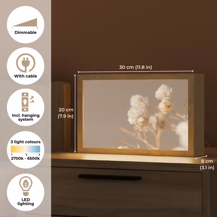 Bloemen - Wit - Natuur - Pastel Light Box met kabel (Tafellamp) klein -USP_EN