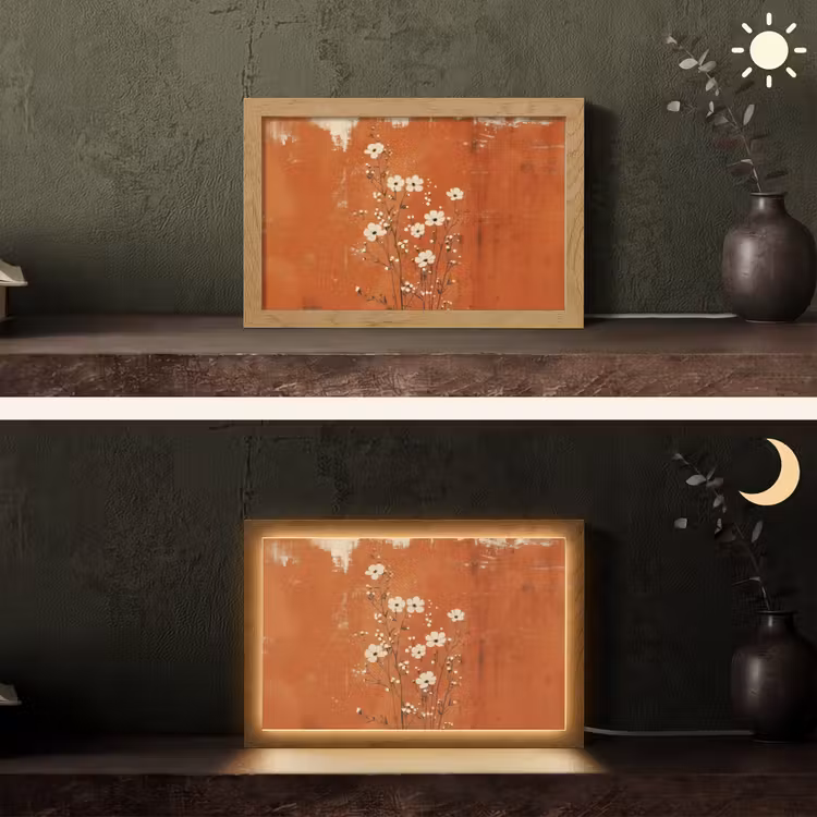 Bloemen - Wit - Subtiel - Roestkleur Light Box met kabel (Tafellamp) klein -sfeer3