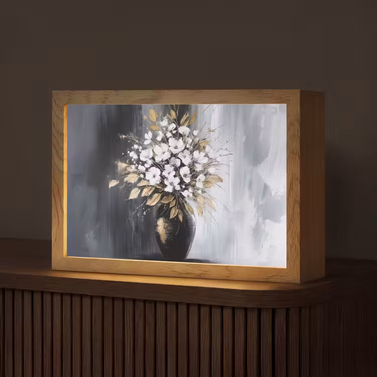 Bloemen - Wit - Vaas - Abstract Light Box met kabel (Tafellamp) klein -z3d_website