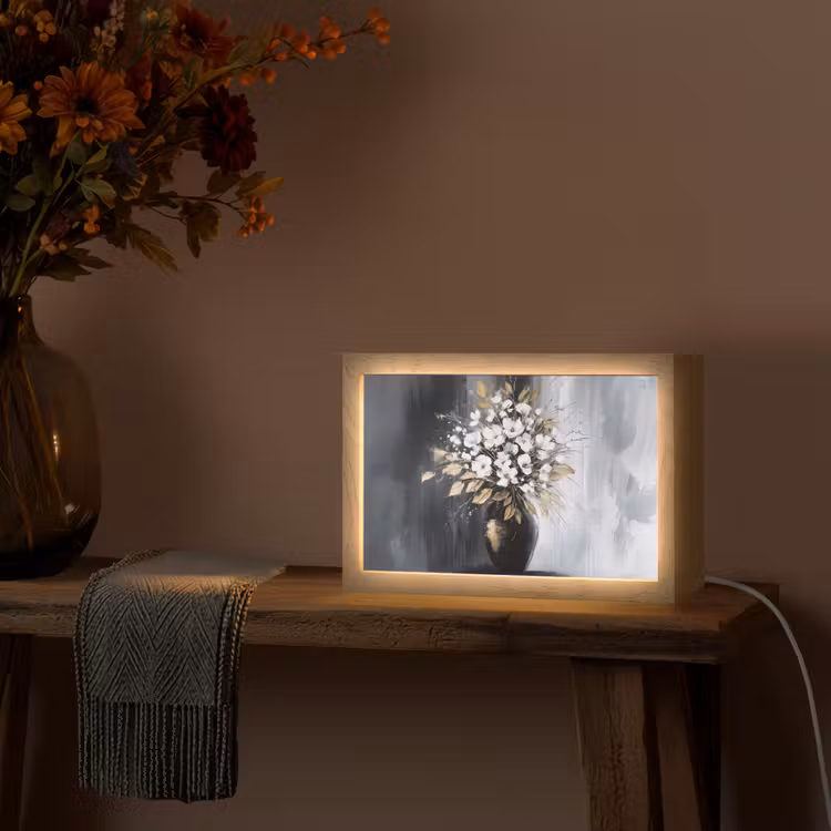 Bloemen - Wit - Vaas - Abstract Light Box met kabel (Tafellamp) klein -sfeer4