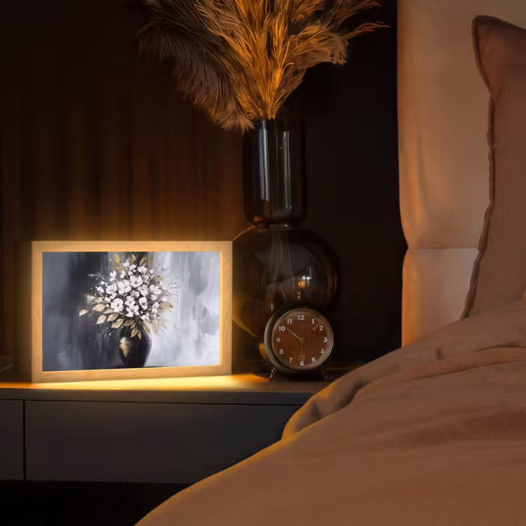 Bloemen - Wit - Vaas - Abstract Light Box met kabel (Tafellamp) klein -sfeer1