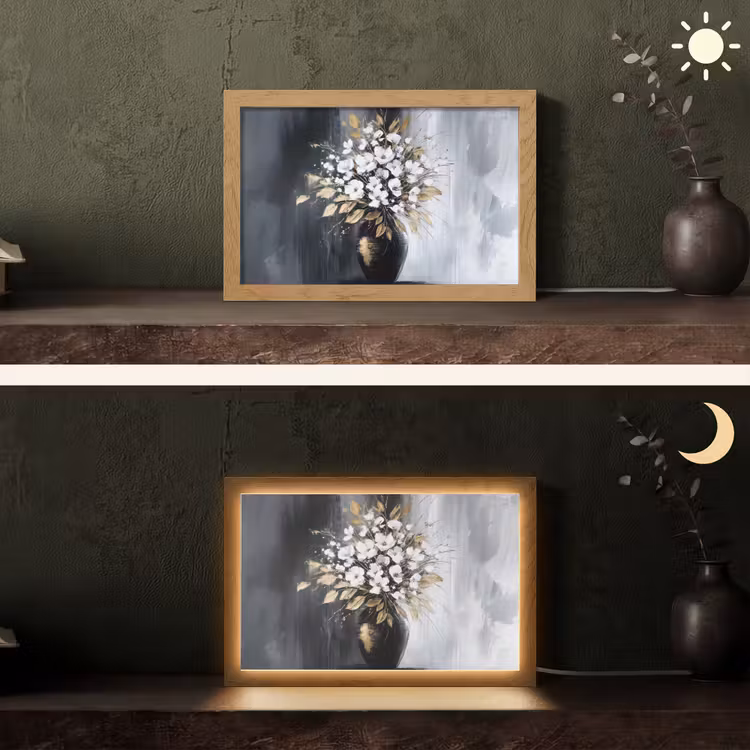 Bloemen - Wit - Vaas - Abstract Light Box met kabel (Tafellamp) klein -sfeer3