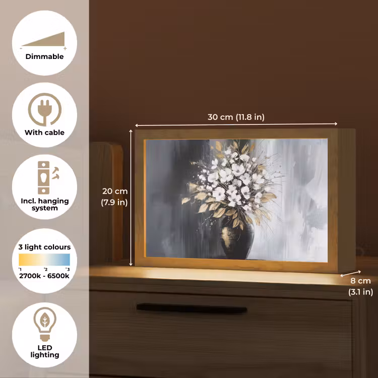 Bloemen - Wit - Vaas - Abstract Light Box met kabel (Tafellamp) klein -USP_EN