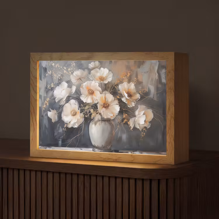 Bloemen - Wit - Vaas - Modern Light Box met kabel (Tafellamp) klein -z3d_website