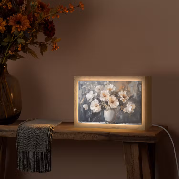 Bloemen - Wit - Vaas - Modern Light Box met kabel (Tafellamp) klein -sfeer4
