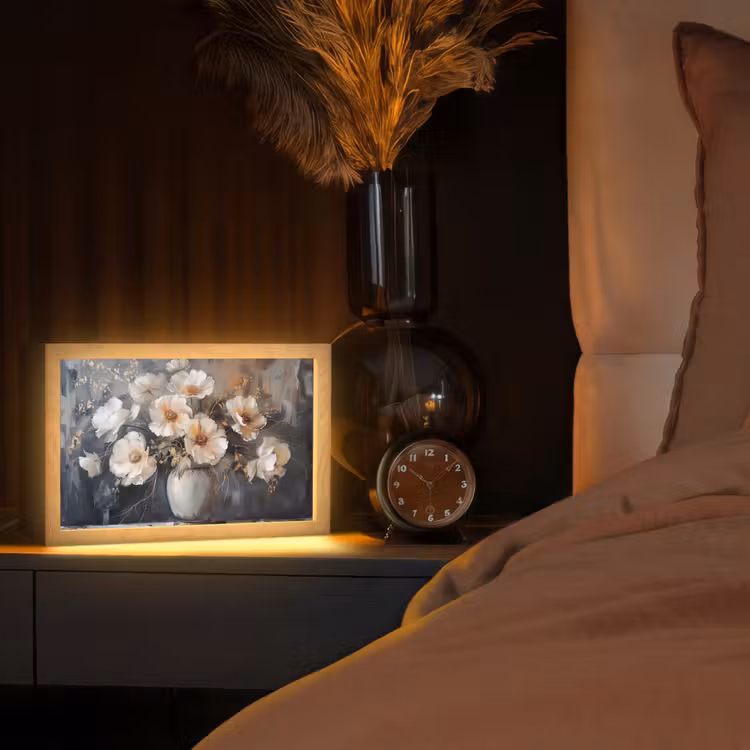 Bloemen - Wit - Vaas - Modern Light Box met kabel (Tafellamp) klein -sfeer1
