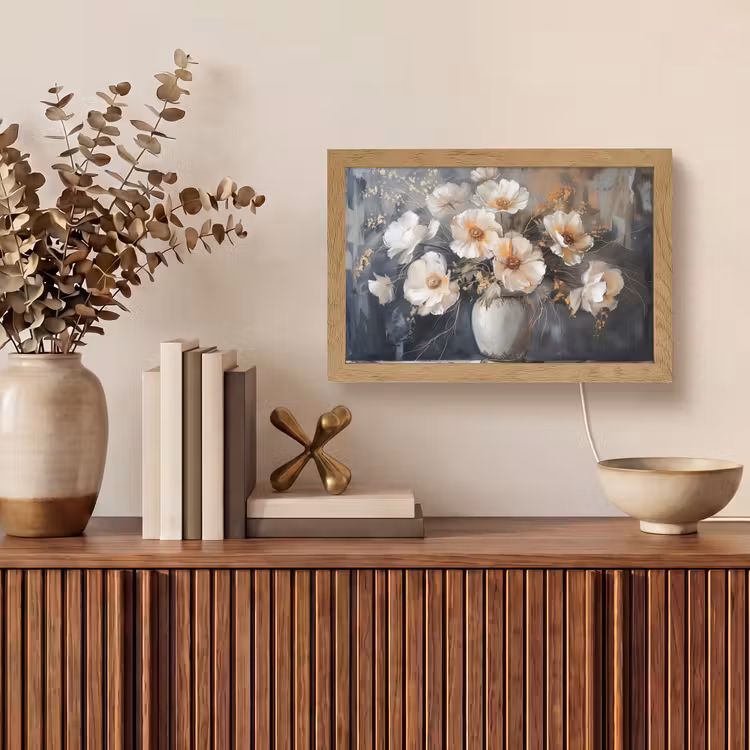 Bloemen - Wit - Vaas - Modern Light Box met kabel (Tafellamp) klein -sfeer2