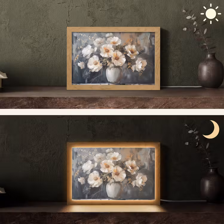 Bloemen - Wit - Vaas - Modern Light Box met kabel (Tafellamp) klein -sfeer3