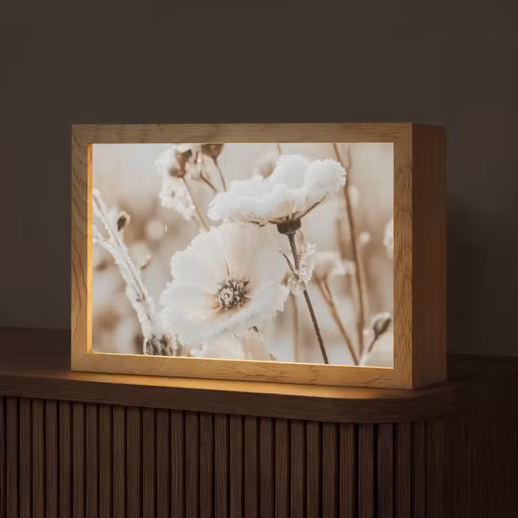 Bloemen - Winter - Wit - Sneeuw - Beige Light Box met kabel (Tafellamp) klein -z3d_website