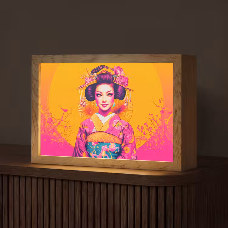 Bloemen - Vrouw - Kimono - Roze Light Box met kabel (Tafellamp) klein -z3d_website