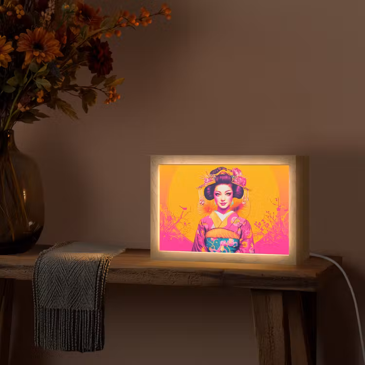 Bloemen - Vrouw - Kimono - Roze Light Box met kabel (Tafellamp) klein -sfeer4