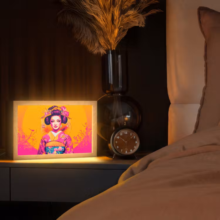 Bloemen - Vrouw - Kimono - Roze Light Box met kabel (Tafellamp) klein -sfeer1