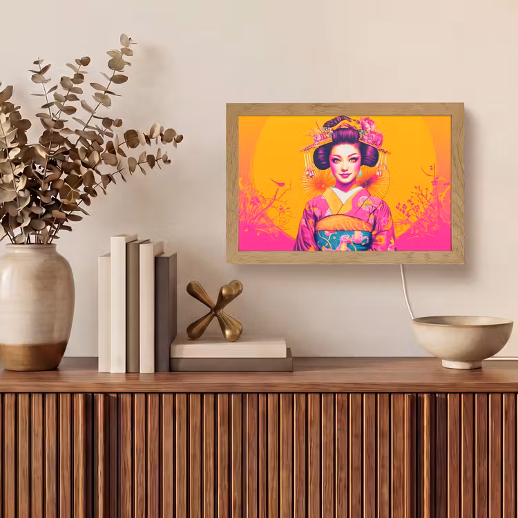 Bloemen - Vrouw - Kimono - Roze Light Box met kabel (Tafellamp) klein -sfeer2