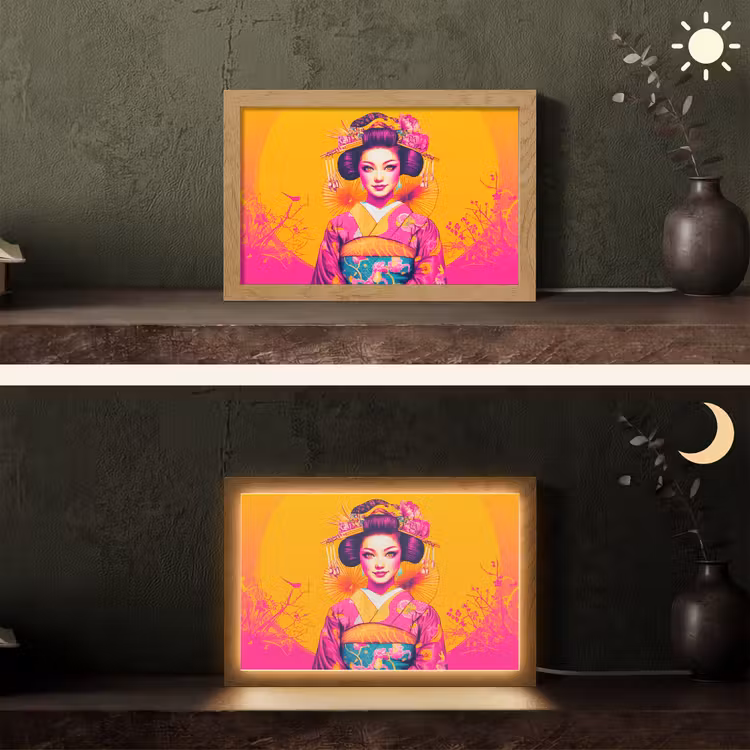 Bloemen - Vrouw - Kimono - Roze Light Box met kabel (Tafellamp) klein -sfeer3