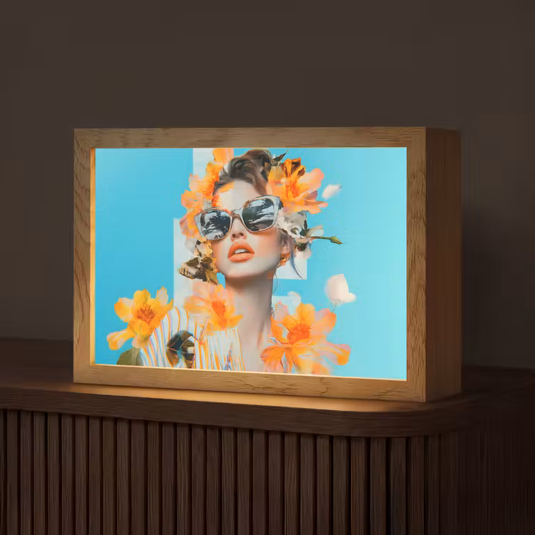 Bloemen - Vrouw - Zonnebril - Blauw Light Box met kabel (Tafellamp) klein -z3d_website