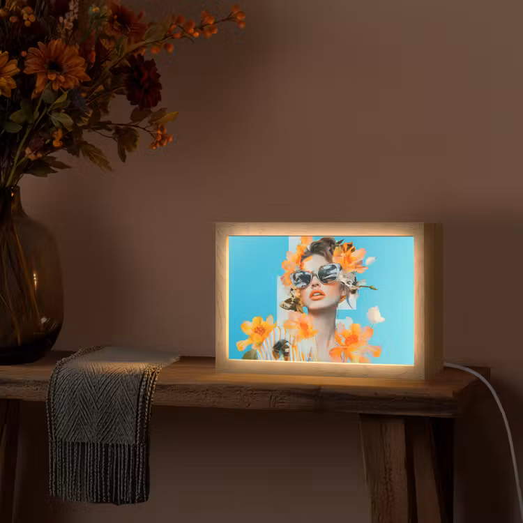 Bloemen - Vrouw - Zonnebril - Blauw Light Box met kabel (Tafellamp) klein -sfeer4