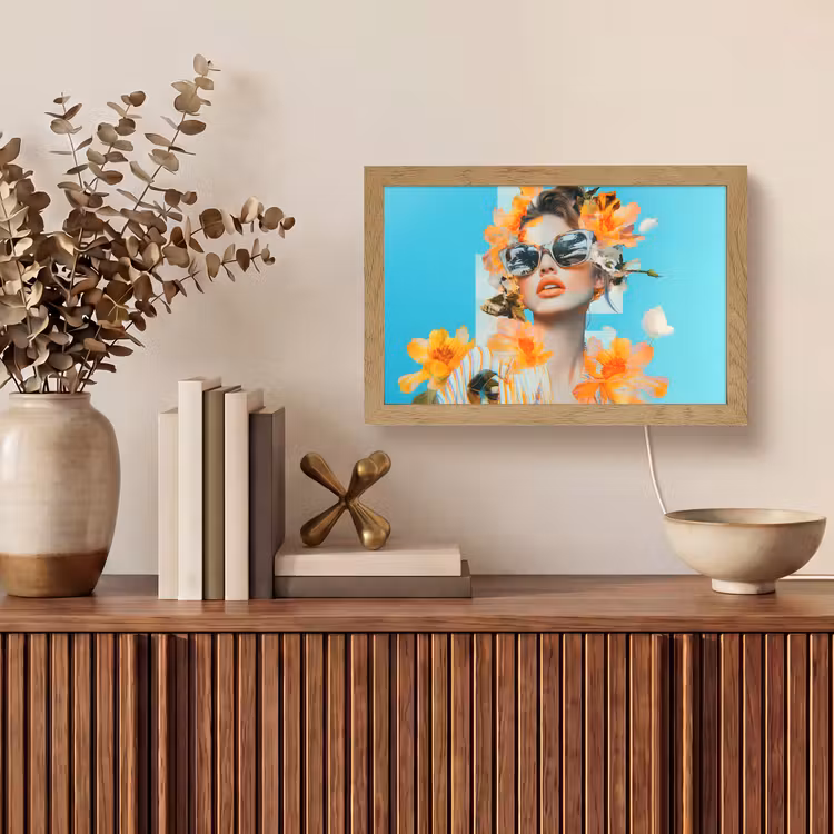 Bloemen - Vrouw - Zonnebril - Blauw Light Box met kabel (Tafellamp) klein -sfeer2