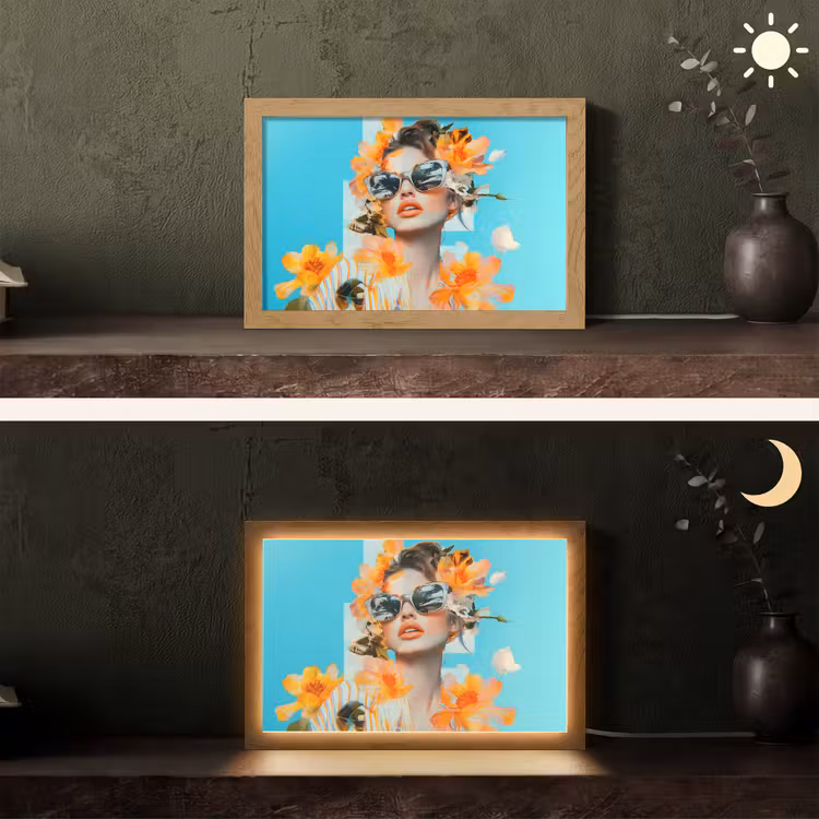 Bloemen - Vrouw - Zonnebril - Blauw Light Box met kabel (Tafellamp) klein -sfeer3