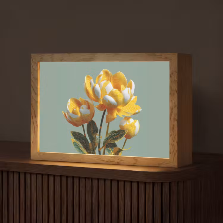 Bloemen - Geel - Bladeren - Structuur Light Box met kabel (Tafellamp) klein -z3d_website