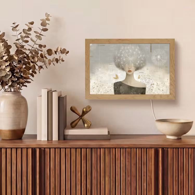 Pluis - Vrouw - Beige Light Box met kabel (Tafellamp) klein -sfeer2