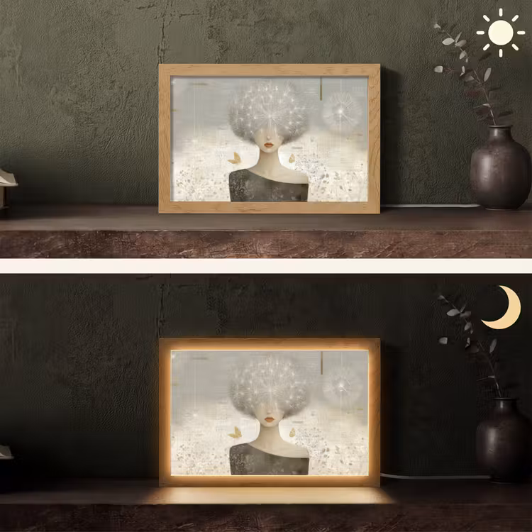 Pluis - Vrouw - Beige Light Box met kabel (Tafellamp) klein -sfeer3