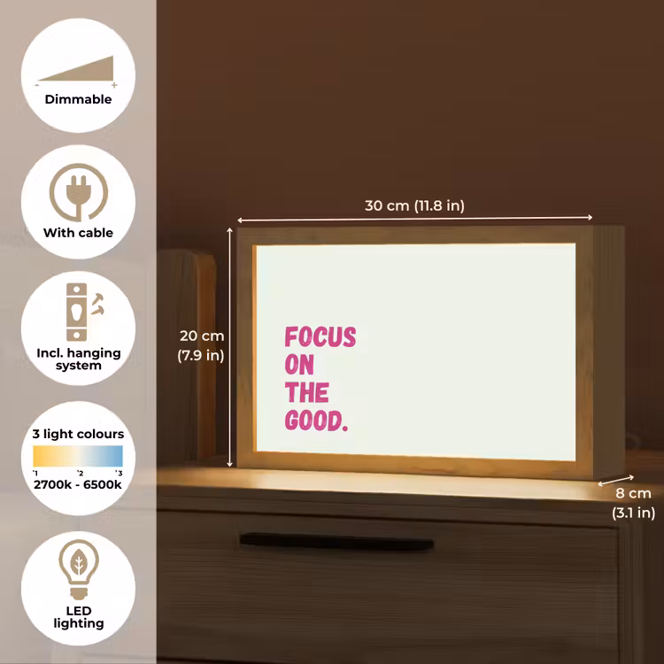 Focus on the good - Beige - Roze Light Box met kabel (Tafellamp) klein -USP_EN
