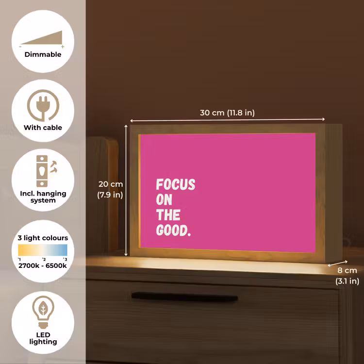 Focus on the good - Roze - Simple Light Box met kabel (Tafellamp) klein -USP_EN