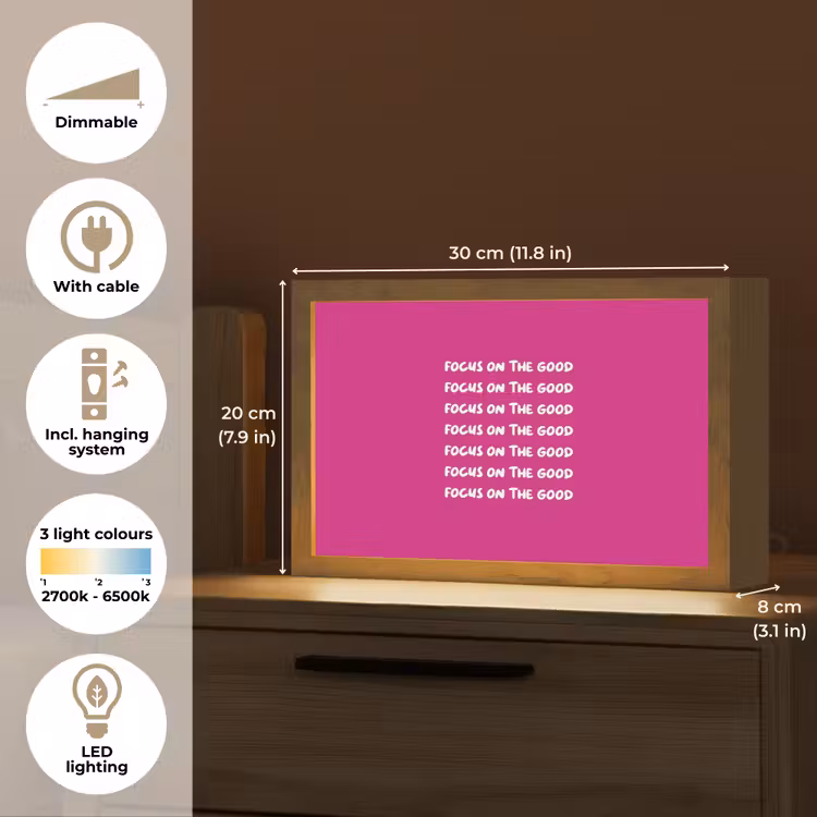 Focus on the good - Roze - wit Light Box met kabel (Tafellamp) klein -USP_EN