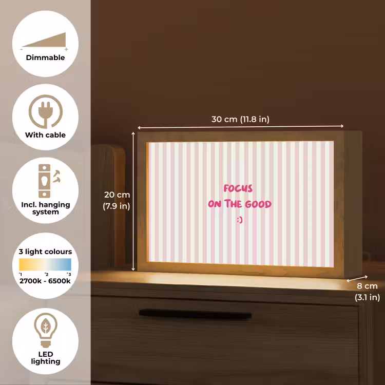 Focus on the good - Strepen - Roze - Smiley Light Box met kabel (Tafellamp) klein -USP_EN