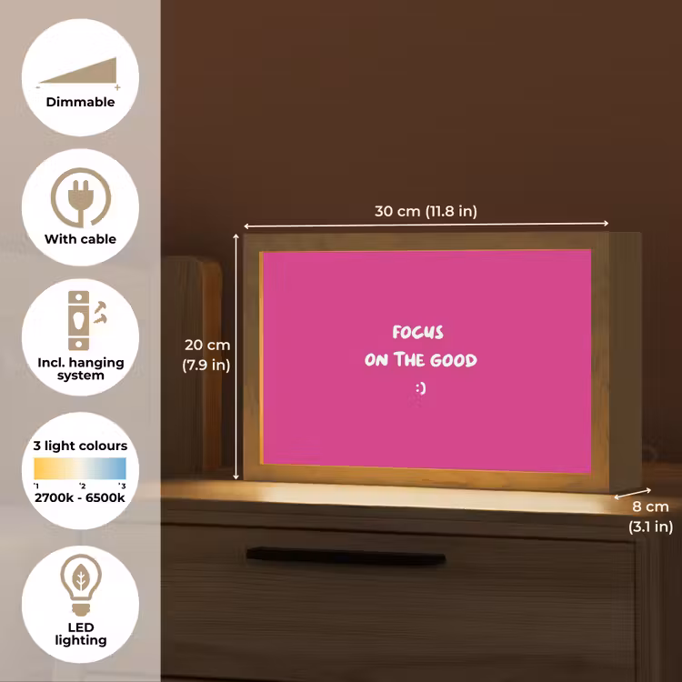 Focus - Smiley - Roze Light Box met kabel (Tafellamp) klein -USP_EN