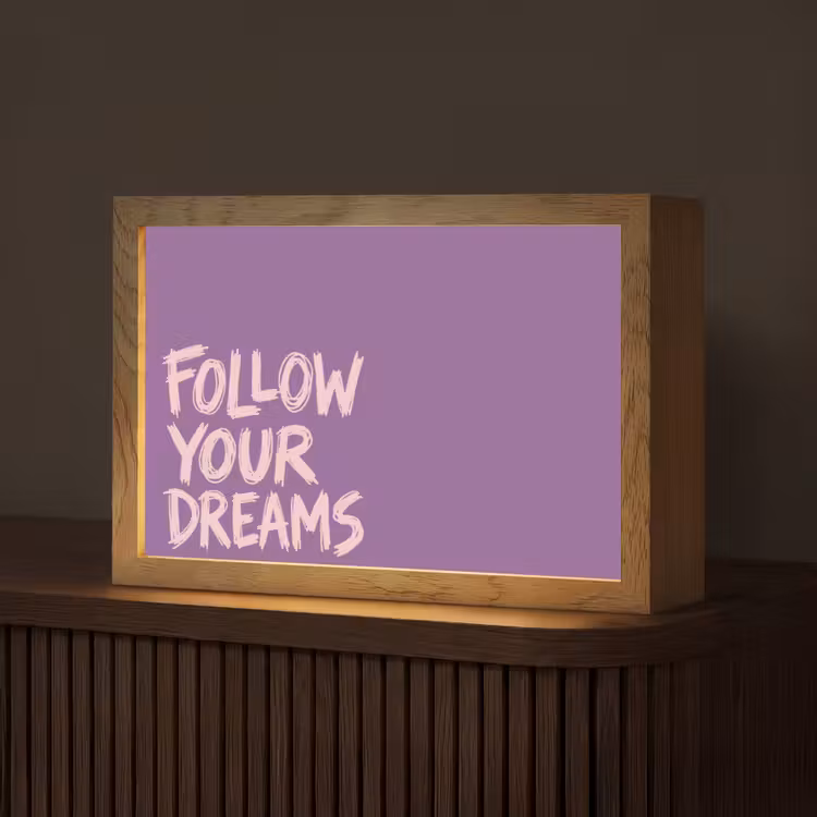 Follow your dreams - Paars - Penseeltextuur Light Box met kabel (Tafellamp) klein -z3d_website
